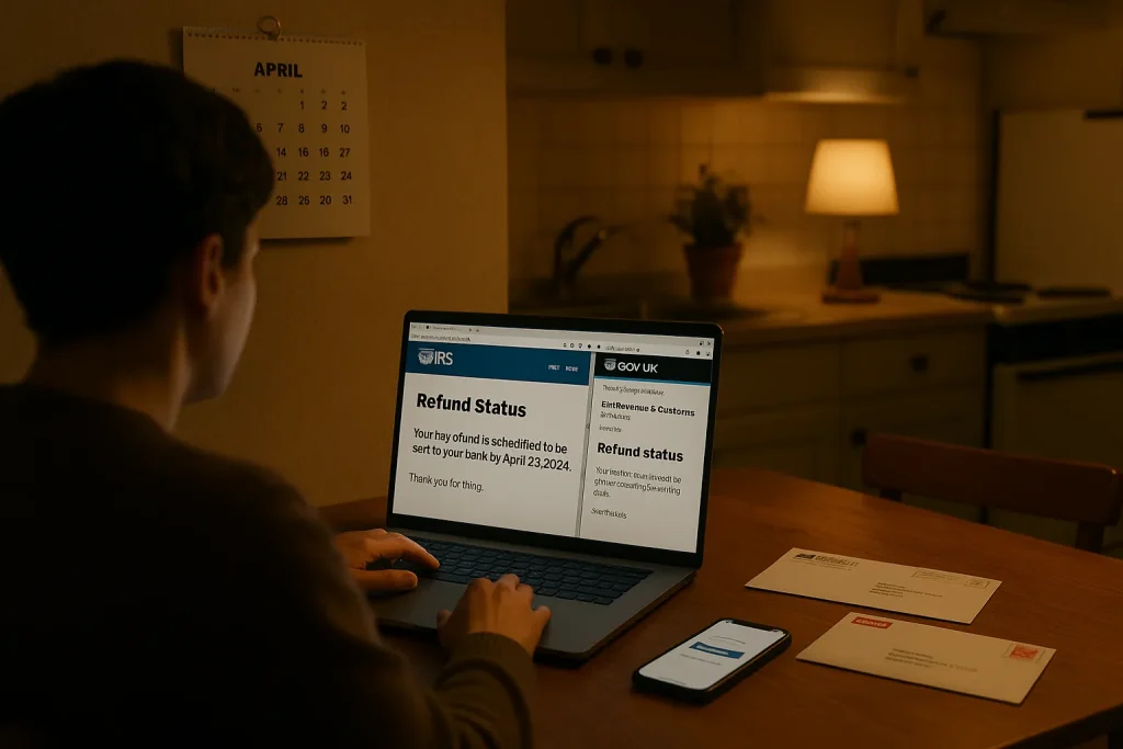 Checking tax refund status 2026 on IRS and HMRC trackers at home